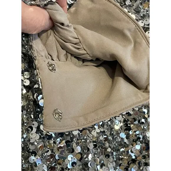 Sachin + Babi Size 2 NWD Sequin Gabby Glitter Long Sleeve V Neck Gown NWT Flaw - Picture 9 of 11